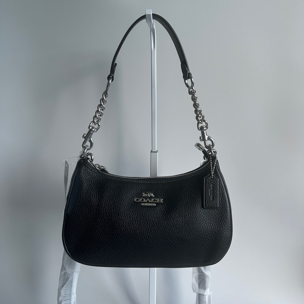 Coach Teri Black Pebbled Leather Shoulder Bag CV934 NEW